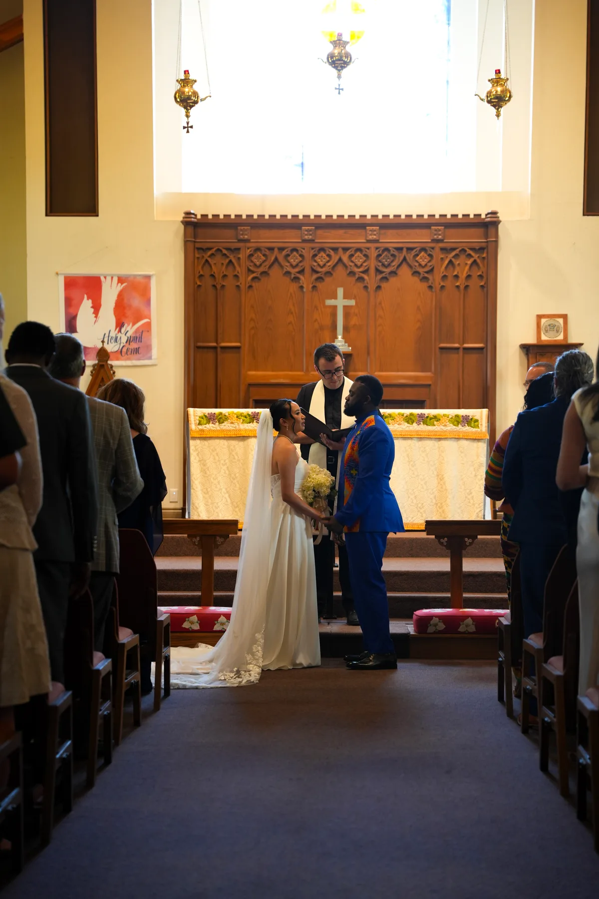 A couple standing together during their wedding ceremony